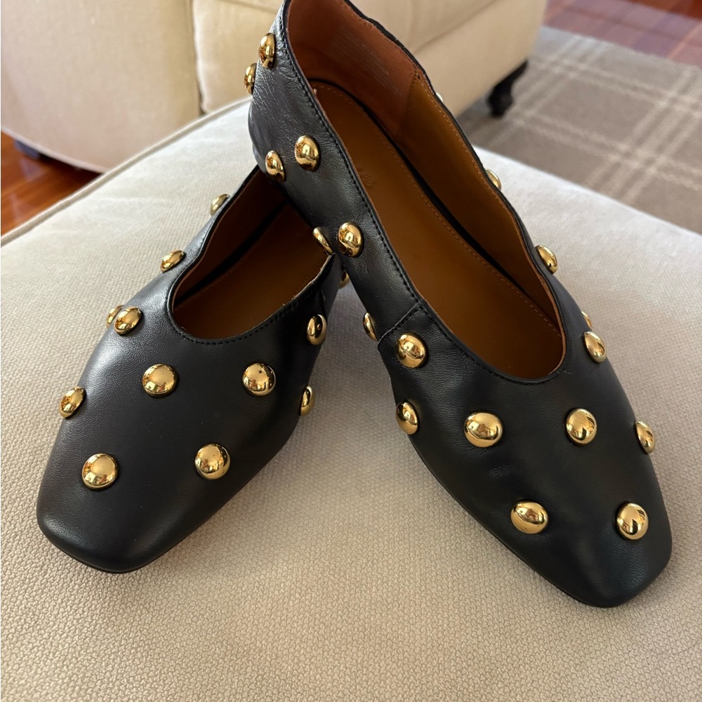 Madewell Black Loafers with Gold Studs